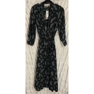 Philosophy Black and White Floating Paisley Print Button Front Long Sleeve Dress